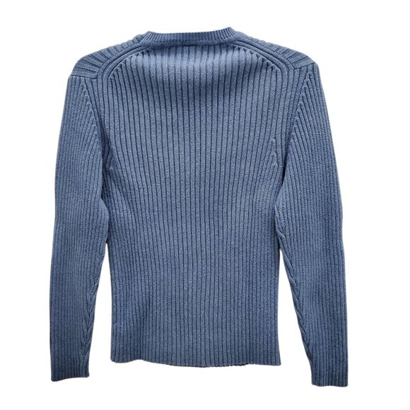 GAP Women's Vintage Y2K Blue Stretch Ribbed Knit Basic Crew Neck Sweater Sz S - Picture 5 of 5